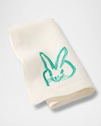 Painted Bunny Embroidered Linen Dinner Napkin