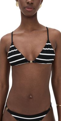 ANINE BING Bellamy Bikini Top Black and White Stripe L
