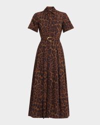 Leighton Leopard-Print Belted Midi Shirtdress