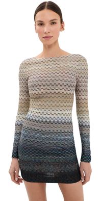 Missoni Long Sleeved Dress with Boat Neck Blue Tones 38