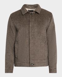 Men's Houndstooth Button-Front Bomber Jacket