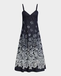 V-Neck Rose Denim Devore Sleeveless Midi Dress