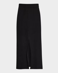 Front-Slit Washable Stretch Crepe Midi Skirt