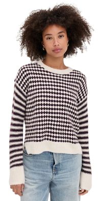 Madewell Mixed Stripe Pullover Sweater Mocha/Ivory XL