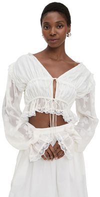 For Love & Lemons Jeanne Jacquard Top Cream XS