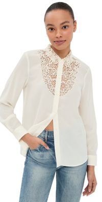 Nili Lotan Zola Lace Silk Shirt Ivory M
