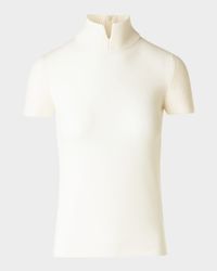 Slit Mock-Neck Short-Sleeve Sweater