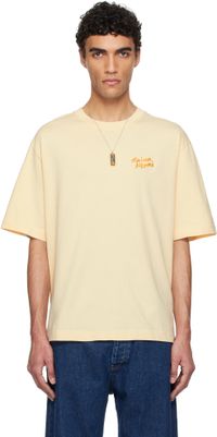 Maison Kitsuné Beige 'Maison Kitsuné' Handwriting Embroidery Oversize T-shirt