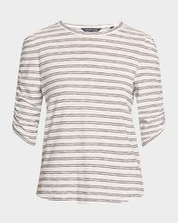 Waldorf Stripe Ruched-Sleeve Tee