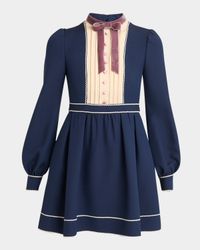 Pleated Pintuck Bow-Front Mini Dress