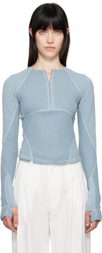 HYEIN SEO T-shirt bleu à demi-glissière et à manches raglan