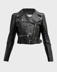 Cropped Leather Biker Jacket