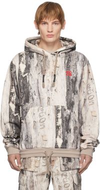 RCOS Pull à capuche blanc cassé et taupe à logos étagés brodés