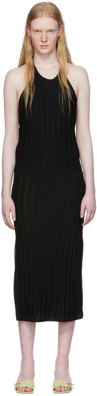 GANNI Black Rayon Midi Dress
