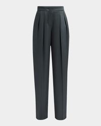 Silk Satin Pleated Straight-Leg Trousers