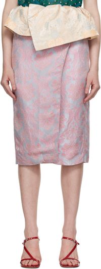 Dries Van Noten Blue Jacquard Peplum Midi Skirt