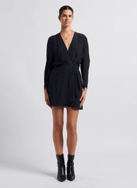 Iro - Robe courte Col V en soie - Taille 38 - Noir