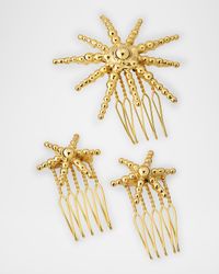 Venus Star Golden Beaded Hair Comb Clips, Set of 3