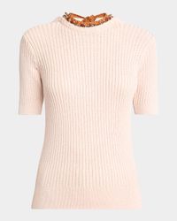 Tonia Beaded Short-Sleeve Low-Back Sweater