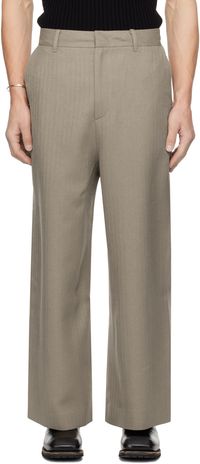 Youth Beige Triple Stitch Wide Trousers