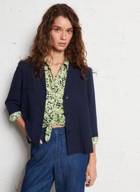 Nice Things - Top col tailleur rayé en coton - Taille 44 - Bleu