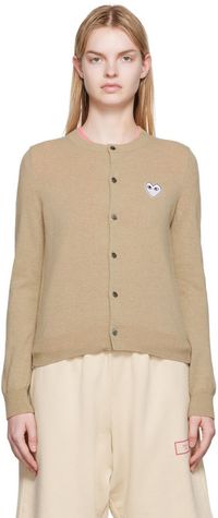 COMME des GARÇONS PLAY Cardigan beige à écusson à logo