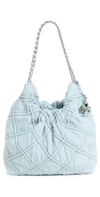 Tory Burch Fleming Denim Mini Hobo Bag Seltzer One Size