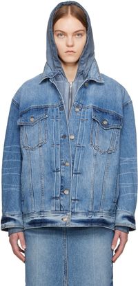 Juun.J Blouson bleu en denim à effet délavé