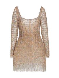 Women's Crystal-Embellished Long-Sleeve Minidress - Size 6