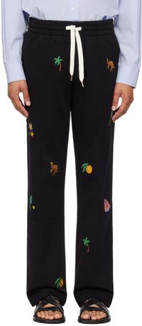 Casablanca Pantalon de survêtement noir à images brodées