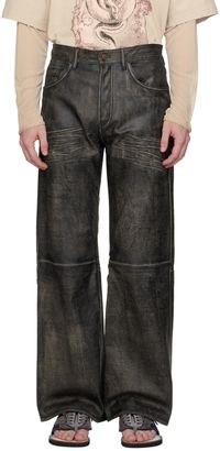 Acne Studios Pantalon noir en cuir à effet délavé