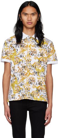 Versace Jeans Couture White & Yellow Printed Polo