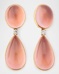 18K Rose Gold Diamond and Pink Quartz Drop Earrings