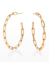 Saxon Rose Gold Plain Chain Link Hoop Earrings, 1.75"L