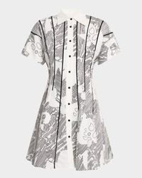 Glen Sketch-Print Linen Mini Shirtdress
