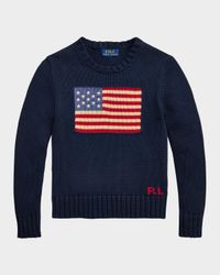 Boy's Flag Intarsia Knit Sweater, Size S-L