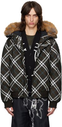 Burberry Blouson aviateur brun rembourré en duvet à garniture en fourrure synthétique