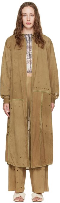 Luna Del Pinal Robe longue kaki à broderies