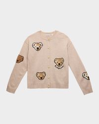 Girl's Lesa Thomas Bear Intarsia Cardigan, Size 3-14