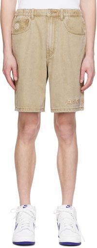 AAPE by A Bathing Ape Beige Garment-Dyed Denim Shorts