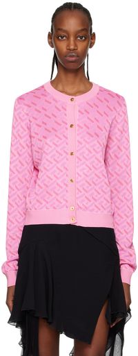 Versace Cardigan rose à motif La Greca