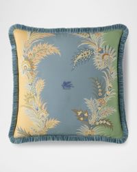 Caladium Embroidered Pillow with Fringe, 18" Square