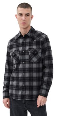Nili Lotan Travis Button Up Graphite Plaid XL