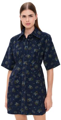 Sea Briar Corduroy Short Sleeve Button Down Dress Navy 2
