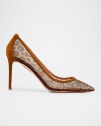 85mm Leopard Mesh and Suede Pumps