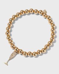 6mm Yellow Gold Bead Bracelet with Champagne Flute