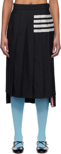 Thom Browne Navy Plain Weave 4-Bar Pleated Midi Skirt