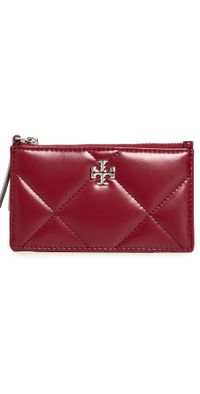 Tory Burch Kira Diamond Quilt Zip Card Case Red One Size