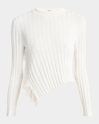 Asymmetric Ruffle Crewneck Sweater
