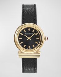 28mm Gancini Watch with Leather Strap, Black